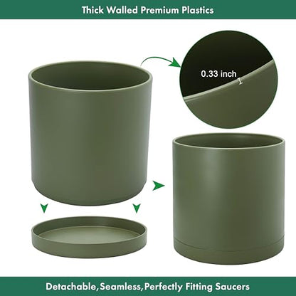 D'vine Dev Plastic Planter Pot with Saucer, 10 in, Olive, 74-X-I-2 - color: Olive, size: 10 Inch