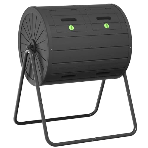 PatioZen Dual Chamber Tumbling Composter 45 Gallon Large Outdoor Tumbling Composter Efficient Batch Composting Easy Turn Design