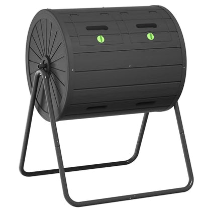 EasyUp Dual Chamber Tumbling Composter, 43 Gallon Outdoor Tumbling Composter, Rotating Design with Renovate Doors and Steel Frame(Black) - color: Black