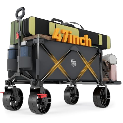 Timber Ridge 47" L Collapsible Folding Wagon with Tailgate & Brake, - color: Gray, size: 250L