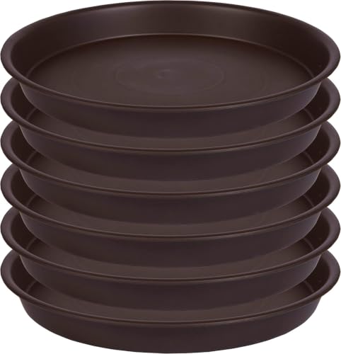 6 Pack Plant Saucer Water Drip Tray, 4 inch, Heavy Sturdy Plant Drainage Tray for Indoors Outdoor, Flower Saucers for Pots Base (4", Dark Brown) - color: Dark Brown, size: 4"
