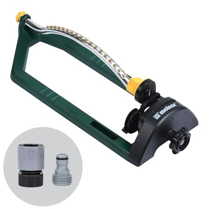 Melnor 65149AMZ Oscillating Sprinkler, 18 Precision Brass Nozzles, Adjustable Coverage, Waters Up to 3,400 Sq. Ft., Quick Connect Bundle, Green, Yellow - style: 3,400 sq. ft.