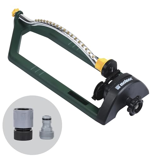 Melnor 65149AMZ Oscillating Sprinkler, 18 Precision Brass Nozzles, Adjustable Coverage, Waters Up to 3,400 Sq. Ft., Quick Connect Bundle, Green, Yellow - style: 3,400 sq. ft.