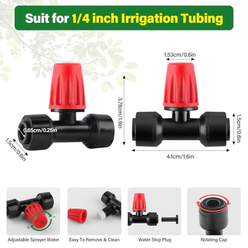 Kalolary 30Pcs Push-to-Fit Drip Irrigation Spray Emitters for 1/4" Tubing - size: 1/4” Push-to-Connect Tee- Misting- 30P Red