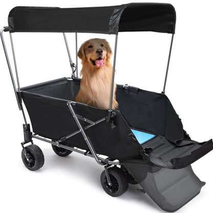 REDCAMP Folding Dog Wagon with Canopy, 150lbs Dog Stroller with 6 Wheels - color: Inky + Canopy, size: 150 Pound