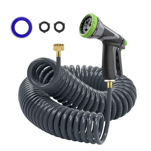 Coil Hose,3/8" EVA Coil Garden Hose 25 FT,Curly Water Hose - color: Gray, size: 25FT