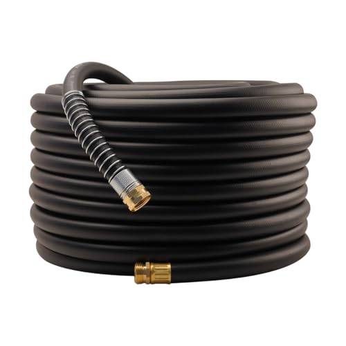 Wiseflow Garden Hose 150FT x 3/4", Heavy Duty Rubber Hose, Water Hose with Five Layered Braiding, Male Female Fittings, 1200PSI Burst, 300PSI Working for Yard, Car Wash, Pets (Black) - color: Black, size: 150FT 3/4