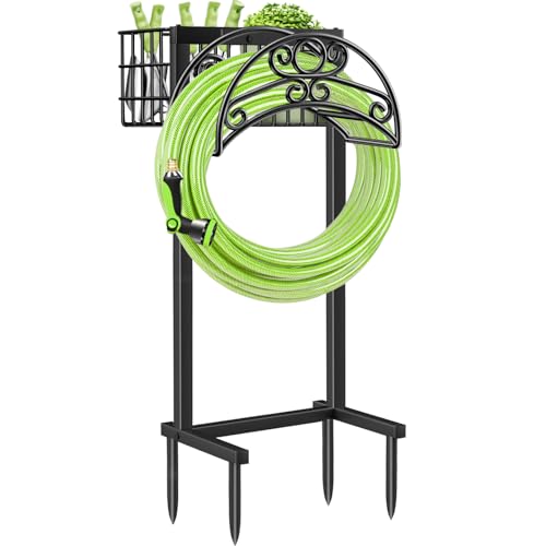 TomCare Garden Hose Holder, 4 Spikes Water Hose Hanger for 160FT Hose - color: All Black