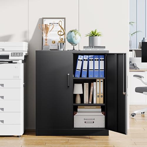Letaya Metal Storage Cabinets with Lock, Small Locker Steel Cabinets, Adjustable Shelves 2 Doors for Home,Office, Warehouse,Garage(Black-36) - color: Black, size: 35.4 X 32 X 16 In(H X W X D)