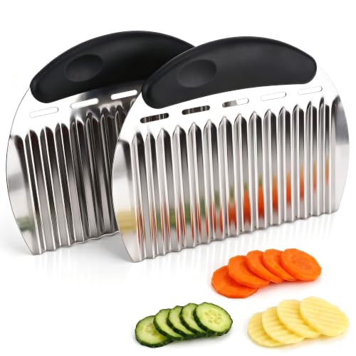 Crinkle Cutter French Fry Cutter, 2 Pack Stainless Steel Wavy Potato Slicer - color: Black