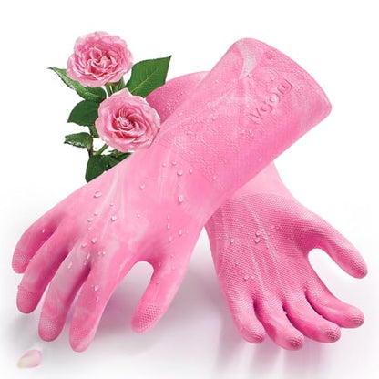 Vgo... Household Cleaning Gloves,Double-layer,Lined Dishwashing Gloves,Long Sleeves for Kitchen,Bathroom Cleaning(TP1117) - color: Pink+white, size: Large(Pack of 1)