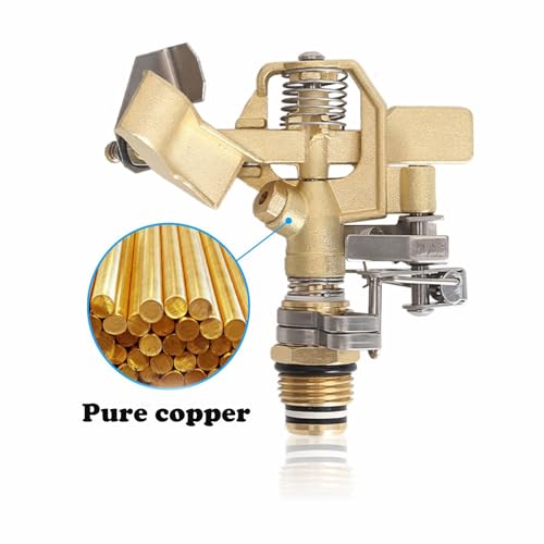 Heavy-Duty Brass Impact Sprinkler on Tripod Base, 360 Degree, 50 Feet Large Area Coverage, Adjustable Water Sprinkler, 3/4 Inch Connector Extension Legs Flip Locks