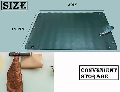 Thickened Leather Plant Repotting Mat, Indoor and Outdoor Potting Mat, 30" x 18" Foldable Tray with Mess Control (Dark Green) - color: Dark Green Leather