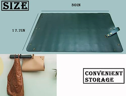 Thickened Leather Plant Repotting Mat, Indoor and Outdoor Potting Mat, 30" x 18" Foldable Tray with Mess Control (Dark Green) - color: Dark Green Leather