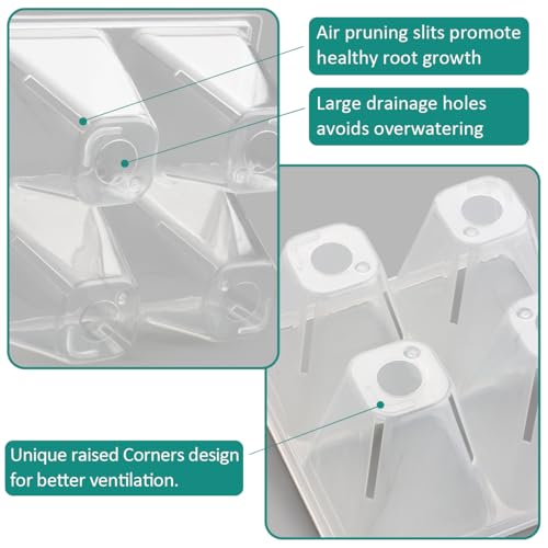 RooTrimmer 80 Pack Reusable 4-Cell Clear Seed Starter Trays - Extra Large Drainage Holes, Easy Transplant, Clear Transparent Tray for Root Observation, Seed Starting, Fits Standard 1020 Flats - color: Clear, size: 4 Cells-80P