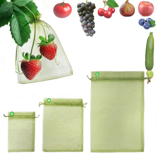 50Pcs Fruit Protection Bags for Fruit Trees, Green Organza Mesh Drawstring Bags for Garden Protection, Pest Barrier, Gift Vegetable Bags (8x12 inch) - size: 8x12 inch