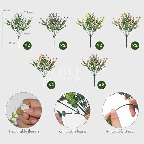Not-Fading 6 Color Mixing Artificial Flowers, 12 Bundles Realistic Faux Plants for Indoor & Outdoor Décor Weatherproof PE Fake Plants for Porch Patio Garden and Home Decoration - color: Yellow+ Purple+ White+ Orange+ Pink+ Red
