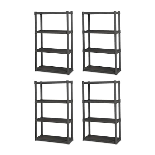 Sterilite 4-Pack 4 Shelf Unit, Heavy-Duty Shelving Storage and Utility Rack - Standing Plastic Organizer Shelves for Kitchen, Bathroom, and Garage - size: 4 Shelf, style: 4 pack