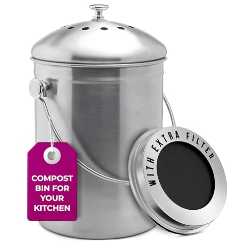 Epica Kitchen Compost Bin for Kitchen Countertops, 1.3 Galllon - Silver - color: silver