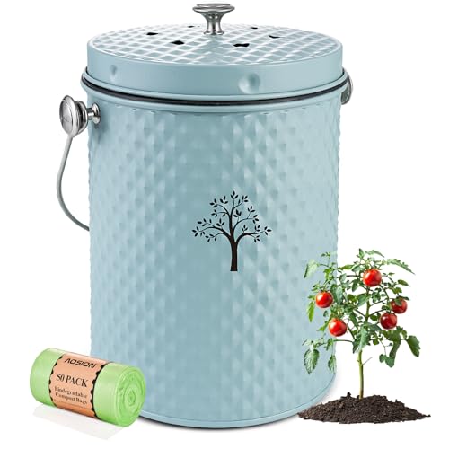 AOSION Countertop Kitchen Odorless Compost Bin with Removable Inner Bucket - color: Blue