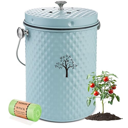 AOSION Countertop Kitchen Odorless Compost Bin with Removable Inner Bucket - color: Blue