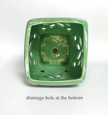 Orchid Pots with Holes Ceramic Orchid Planter Pots Square 5.5 inch (Green) - color: Green