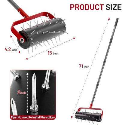 Suchtale Rolling Lawn Aerator with 42 Spikes, 71" Manual Yard Aerator Tool