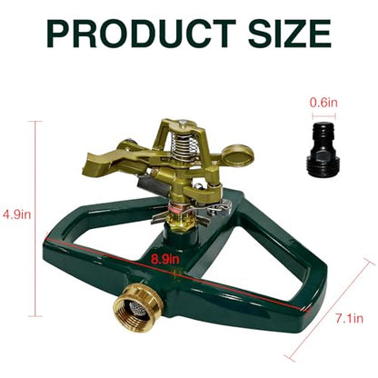 Heavy Duty Pulsating Impact Lawn Sprinkler with Metal Base,All Metal Adjustable Rotating Circular Impulse Lawn Sprinkler for Medium to Large Areas, Coverage up to 5,800 Sq. Ft