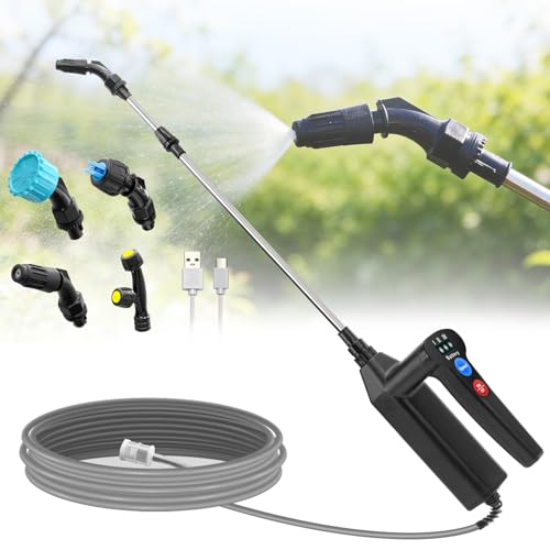 SideKing Electric Sprayer Wand, 3 Adjustable Pressures Battery Powered Garden Sprayer Wand with 31" Telescopic Wand, 16.4FT Hose, 4 Nozzles, Portable Water Sprayer for Lawn, Weed, Yard Care