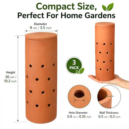3 Pcs 10" Terracotta Inground Worm Composter Bulk Outdoor Garden