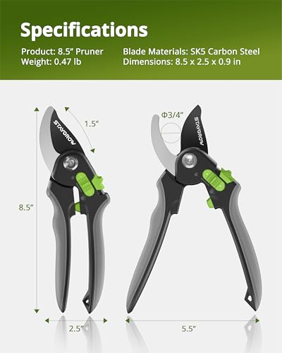 8.5" Pruning Shears for Gardening SK5 Sharp Garden Shears - size: 8.5 Inch Bypass