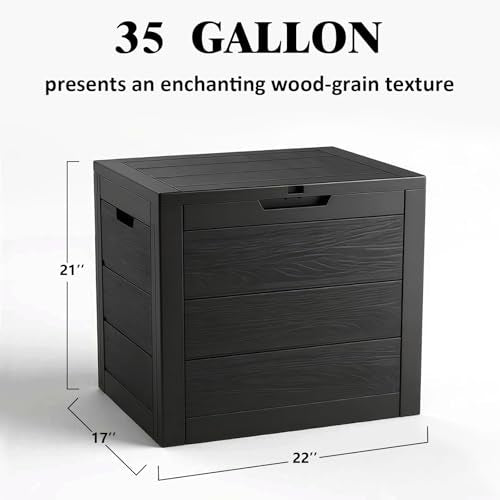 35 Gallon Outdoor Storage Box Waterproof,Deck Boxes Outdoor Waterproof,Resin Deck Box Delivery Boxes for Outside for Package Delivery,Patio Cushions,Gardening Tools,UV Resistant - color: BLACK, size: 35 Gallon