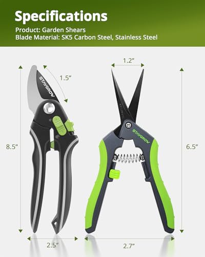 Gardening Scissors, Sharp Plant Trimming Scissors 2 Pack - size: 6.5 Inch Straight & 8.5" Bypass