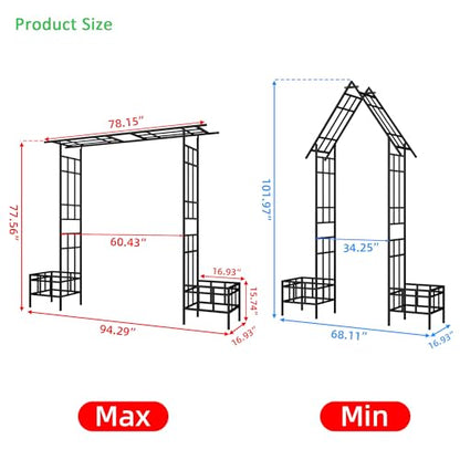 Black Heavy‑Duty Rustproof Galvanized Steel Garden Arch with Planters