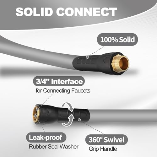 YOTOO Heavy Duty Hybrid Garden Water Hose 5/8-Inch by 100-Feet 150 PSI Kink Resistant, Flexible with Swivel Grip Handle and 3/4" GHT Solid Brass Fittings, Gray - color: Gray, size: 100 FT