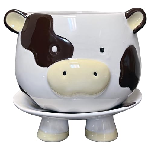 Streamline Imagined Ceramic Planter Pot - Brown Cow - color: Brown Cow