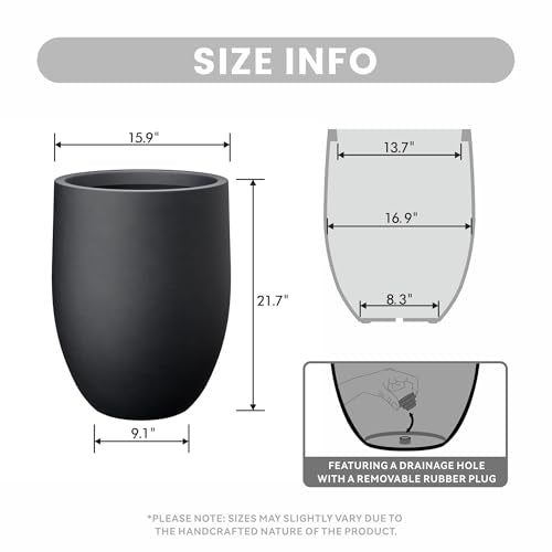 Kante Large Round Bullet Black Concrete Planter 21.7" Tall, Outdoor - color: Black