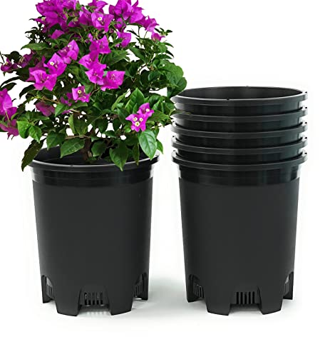 5 Gallon 6-Pack Large Plant Pots Nursery Tree Pot Plastic Planters for Outdoor Indoor Plants Gardening Flower Pots with Drainage Holes - color: Black, size: 6-Pack 5 Gal