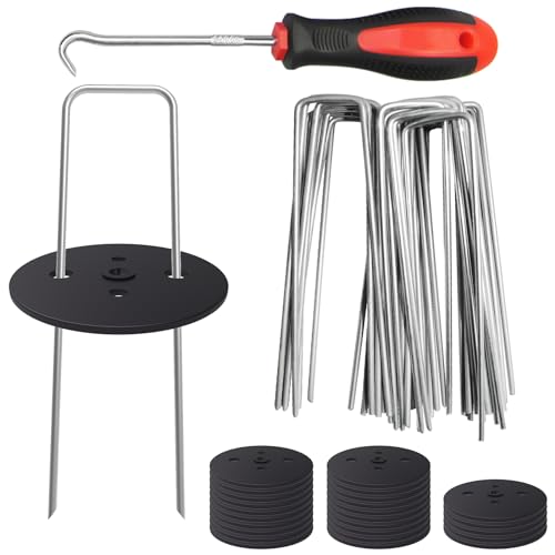 MySit 6 inch Weed Fabric Staple 25 Pack Garden Staples with Gaskets Hook - size: 25pcs with pick hook