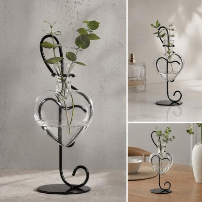 Music Note Propagation Station with Heart Glass Vase& Metal Stand - color: Music Note