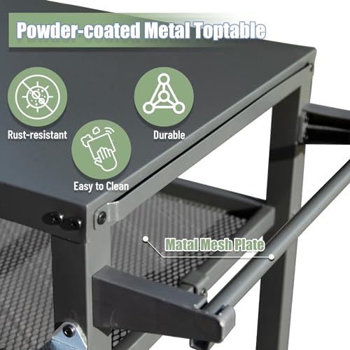 Domi 3-Shelf Outdoor Grill Table, Grill Cart Outdoor with Wheels, Pizza Oven and Food Prep Table, Blackstone with Propane Tank Hook, BBQ Stand for Blackstone Griddle for Outside BBQ - style: Galvanized Steel Tabletop+Mesh Shelf