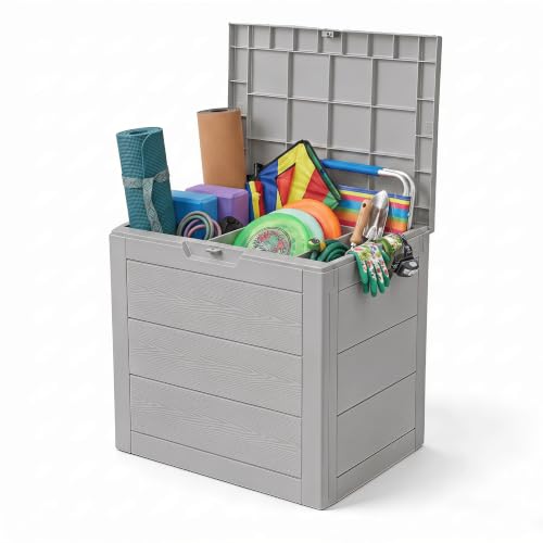 35 Gallon Outdoor Storage Box Waterproof, Deck Boxes Outdoor, Grey - color: Grey, size: 35 Gallon