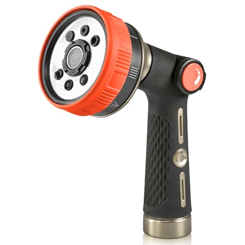 RAINPOINT Hose Sprayer Nozzle Heavy Duty - 8 Spray Patterns Garden Hose Nozzle with Adjustable Flow Control for Watering Plants, Washing Cars,Washing Pets, Thumb Control (Orange) - color: Orange