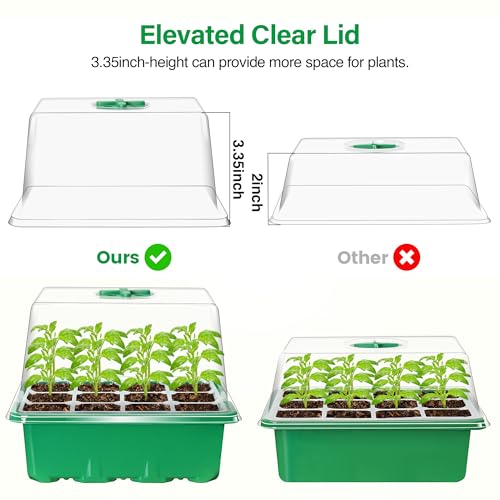 Bonviee Seed Starter Trays with 12-LED Grow Lights, Green, 5 Pack - color: Green, size: 5 Packs