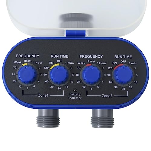 Dual Outlet Garden Water Timer with Ball Valve, Automatic Irrigation Controller for Lawn and Yard, 2-Zone Programmable Hose Faucet Timer, Blue - color: Blue