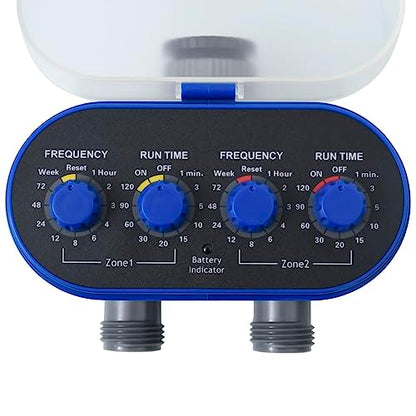 Dual Outlet Garden Water Timer with Ball Valve, Automatic Irrigation Controller for Lawn and Yard, 2-Zone Programmable Hose Faucet Timer, Blue - color: Blue