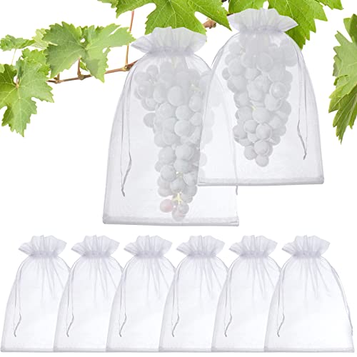 50 Pcs Fruit Protection Bags, 8x12 White Fruit Netting Bags for Fruit Trees Fruit Cover Mesh Bag with Drawstring, Netting Barrier Bags for Grapes Mango Fruit Trees Veggies Garden - color: White 8x12