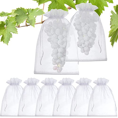 50 Pcs Fruit Protection Bags, 8x12 White Fruit Netting Bags for Fruit Trees Fruit Cover Mesh Bag with Drawstring, Netting Barrier Bags for Grapes Mango Fruit Trees Veggies Garden - color: White 8x12
