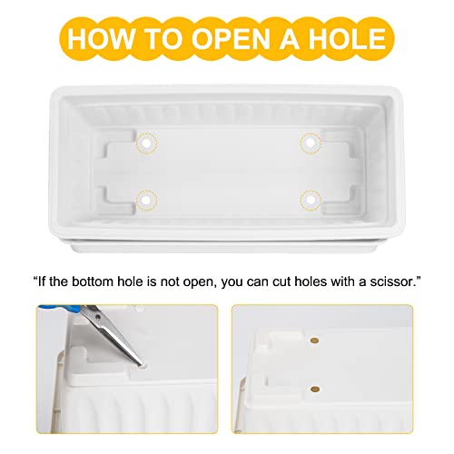 Window Box Planter, 6 Pcs 17" Flower Rectangle Planter Boxes Outdoor, White - color: White