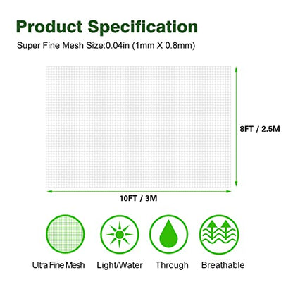 8x10Ft Ultra Fine Garden Netting, Plant Protection Mesh Barrier, Bird Insect Screen Net, Vegetable Fruit Flower Tree Row Cover, Raised Bed Plant Protective Net